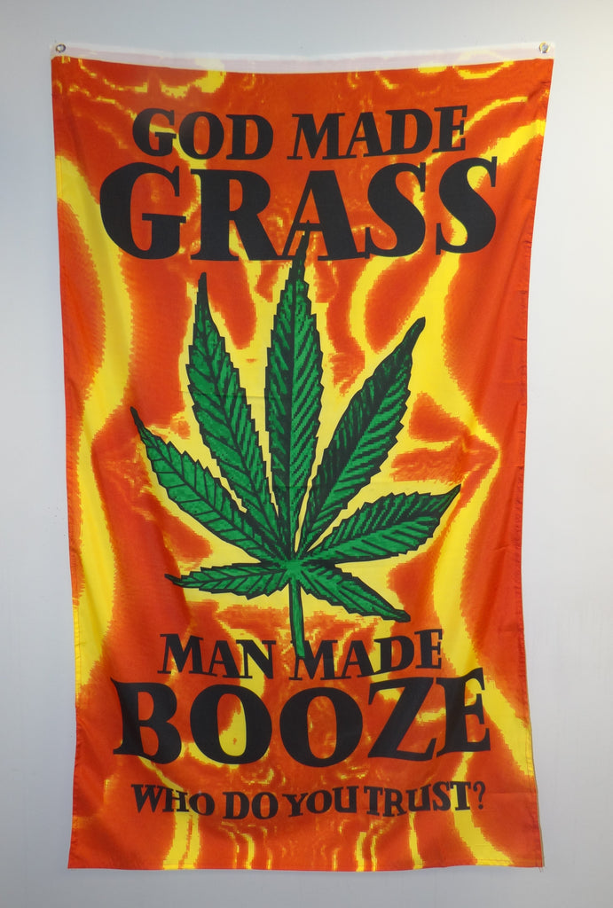 God Made Grass- Man Made Booze 3'x5' Flags